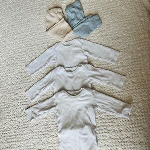 Bundle of White Long Sleeve Baby Onesies with Pants